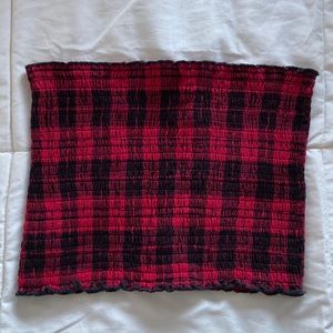 NWOT Hollister Red & Black Plaid Buffalo Check Smocked Cropped Tube Top